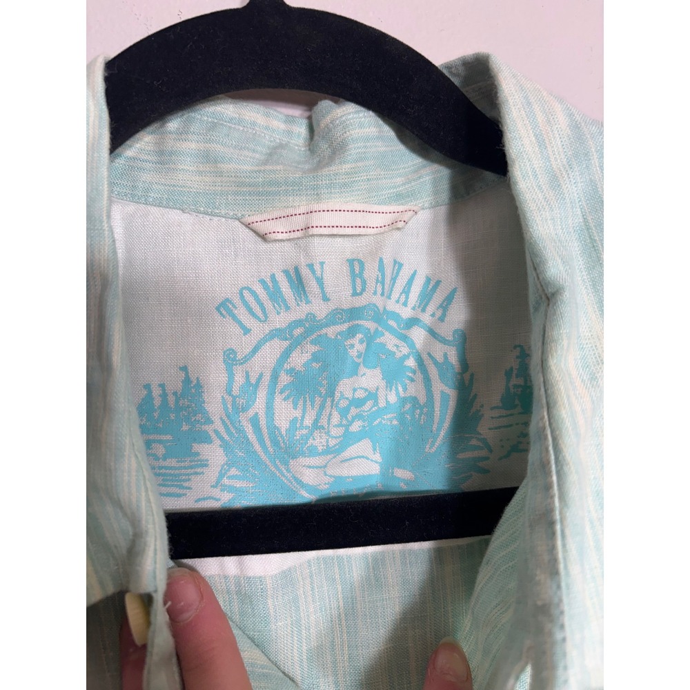Tommy Bahama Mens XL Linen Button Down Shirt Aqua Blue Textured Long Sleeve - Picture 4 of 6